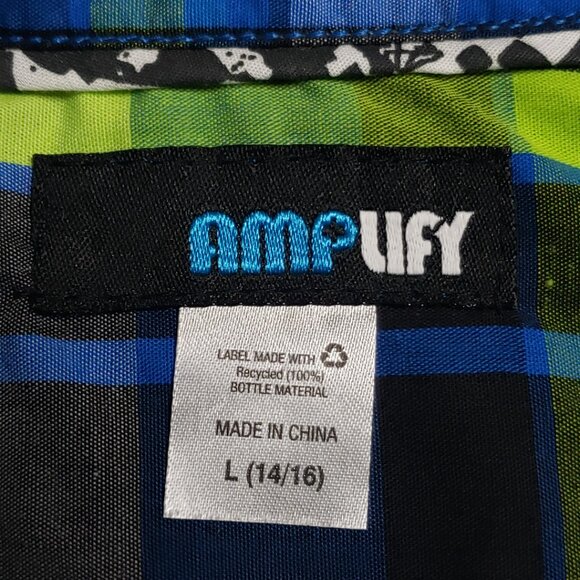 NWOT Amplify Half sleeve Shirt Boys Size L 14-16 Short Button up Plaid Blue - Picture 5 of 8